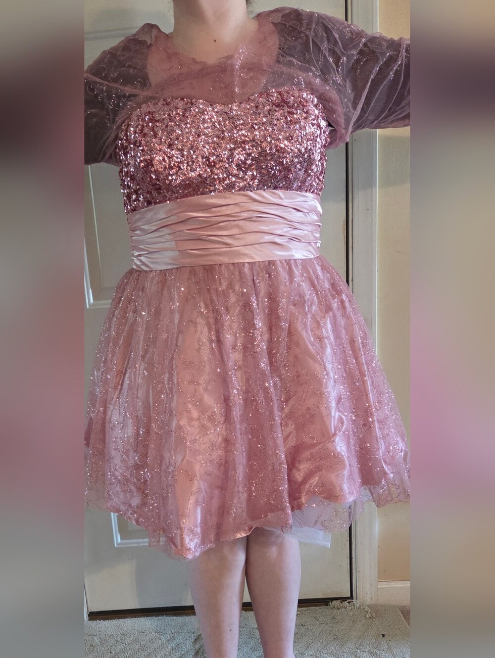 Plus Size Rose Pink Sequin Tulle Party Dress